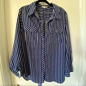 Long Navy/White stripe button down High Low